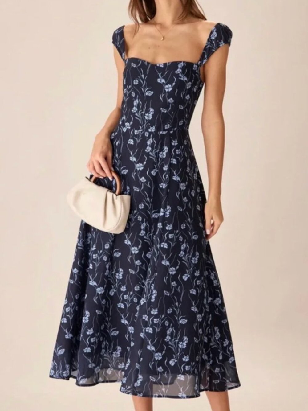 RIHOAS Blue Floral Pattern Summer Midi Dress